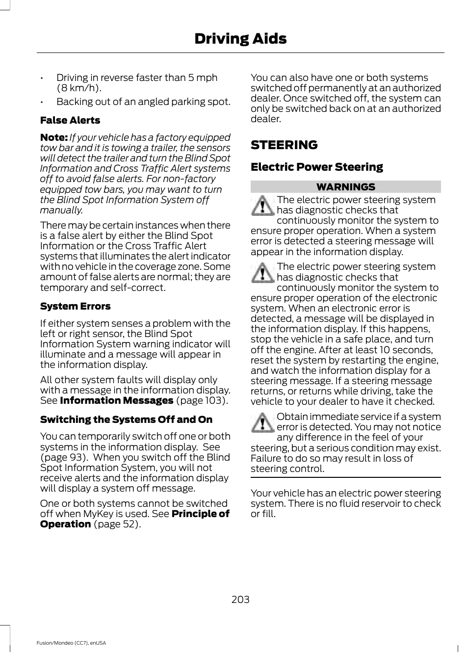 Steering, Driving aids | FORD 2015 Fusion User Manual | Page 206 / 488