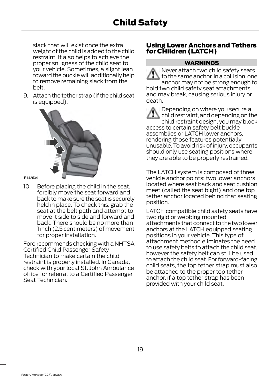 Child safety | FORD 2015 Fusion User Manual | Page 22 / 488