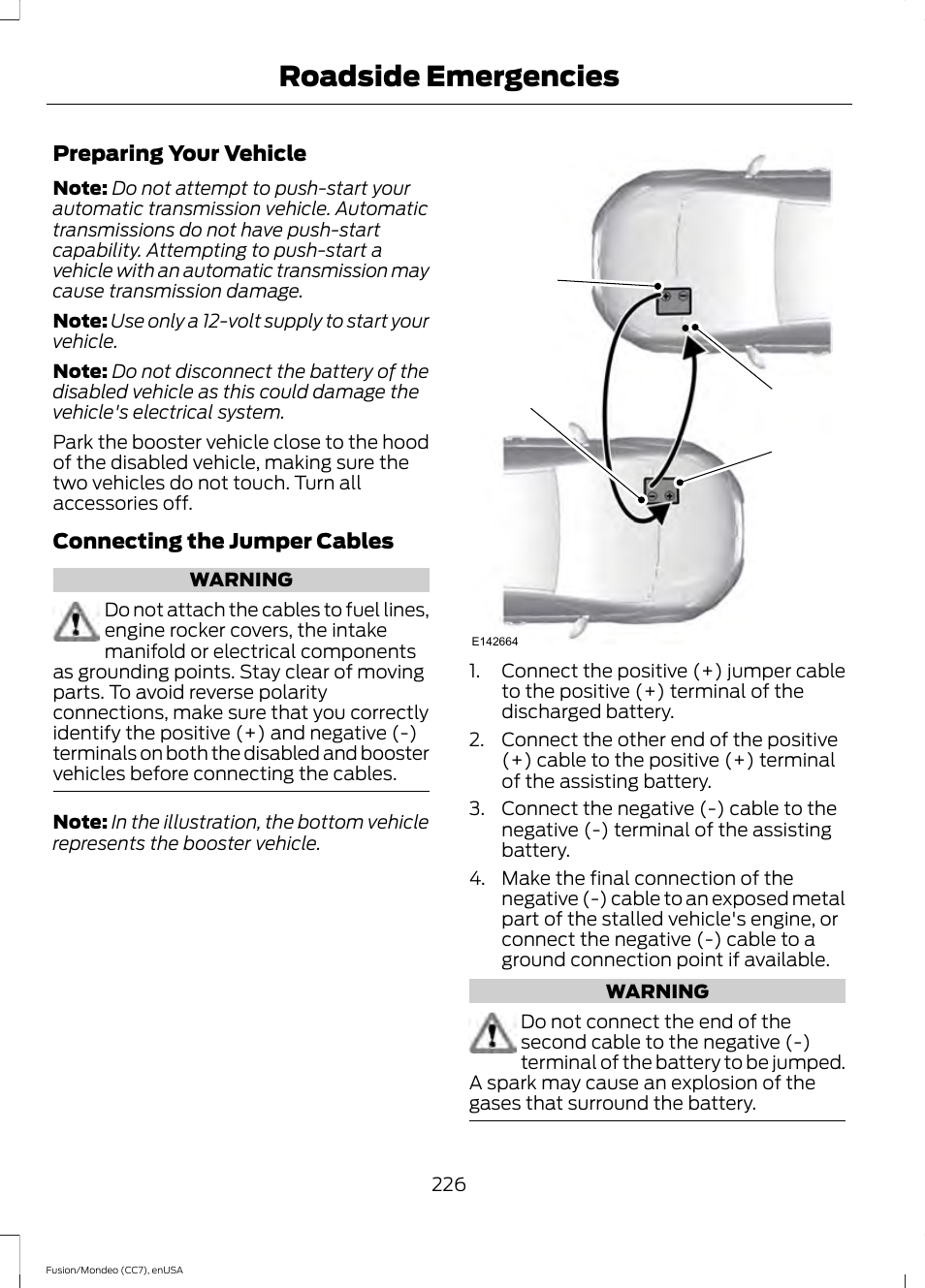 Roadside emergencies | FORD 2015 Fusion User Manual | Page 229 / 488