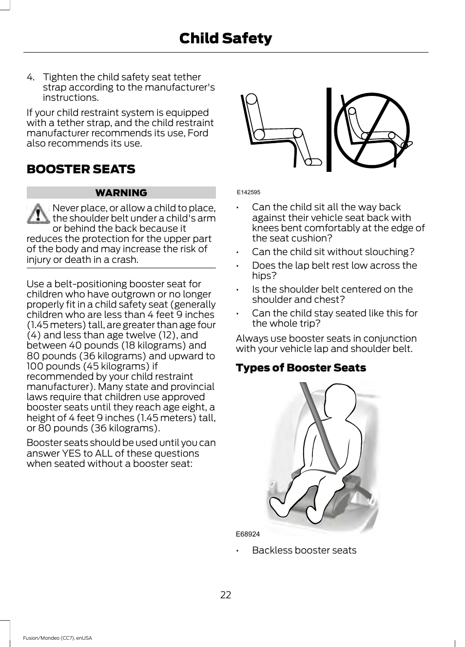 Booster seats, Child safety | FORD 2015 Fusion User Manual | Page 25 / 488