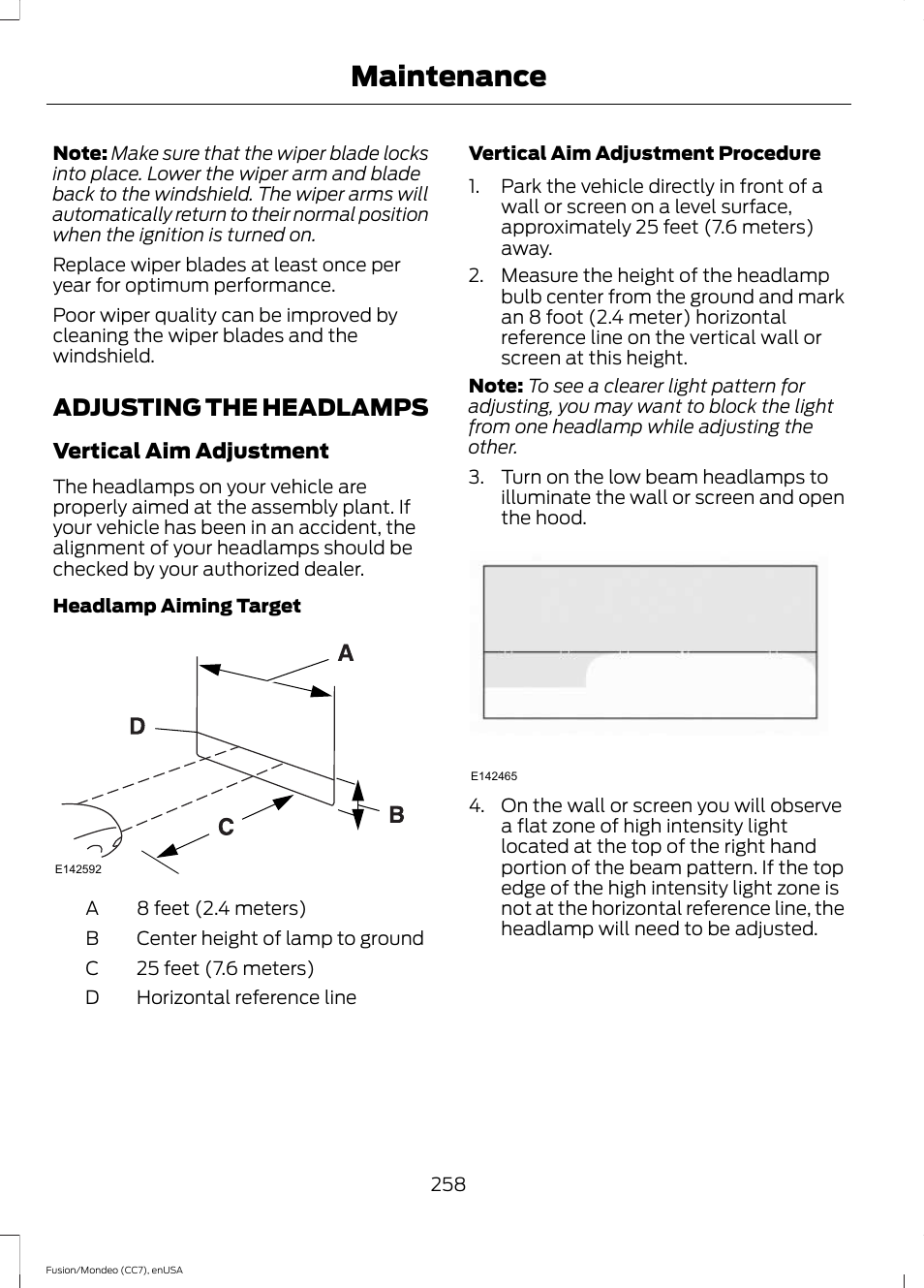 Adjusting the headlamps, Maintenance | FORD 2015 Fusion User Manual | Page 261 / 488