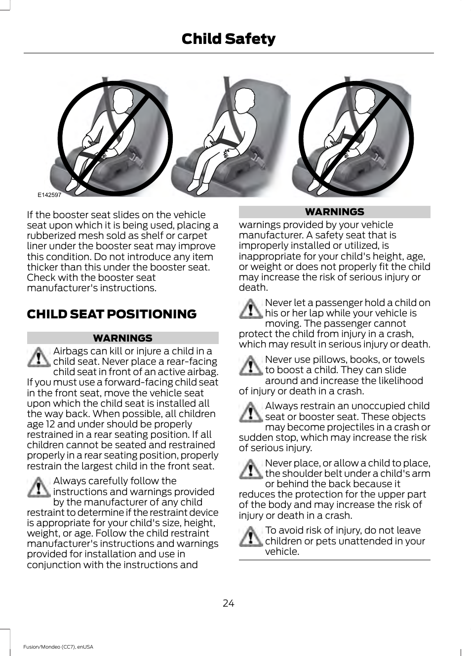Child seat positioning, Child safety | FORD 2015 Fusion User Manual | Page 27 / 488