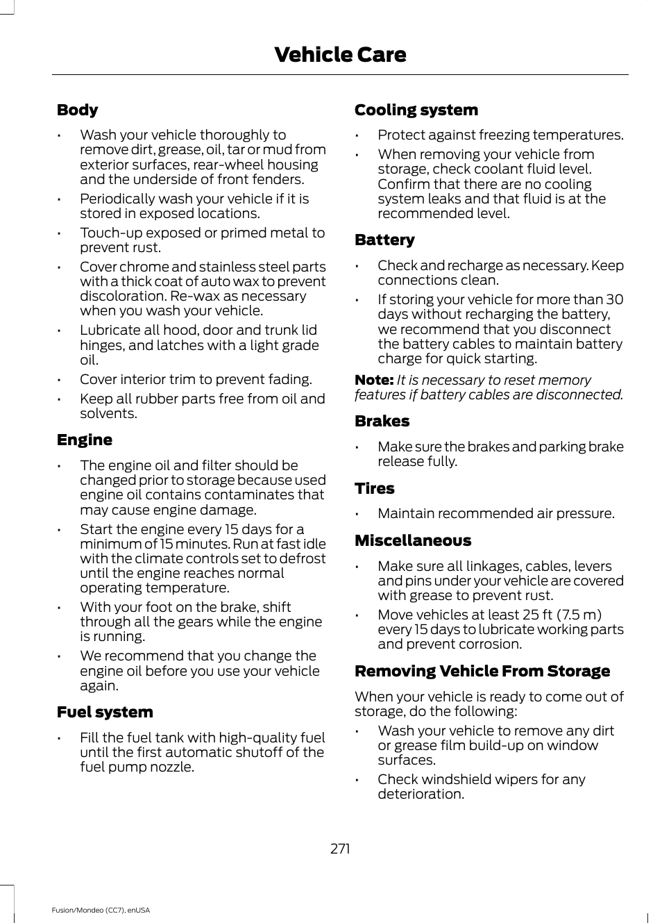 Vehicle care | FORD 2015 Fusion User Manual | Page 274 / 488