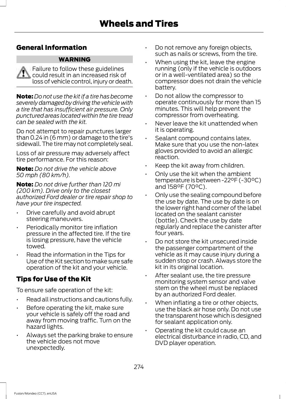 Wheels and tires | FORD 2015 Fusion User Manual | Page 277 / 488