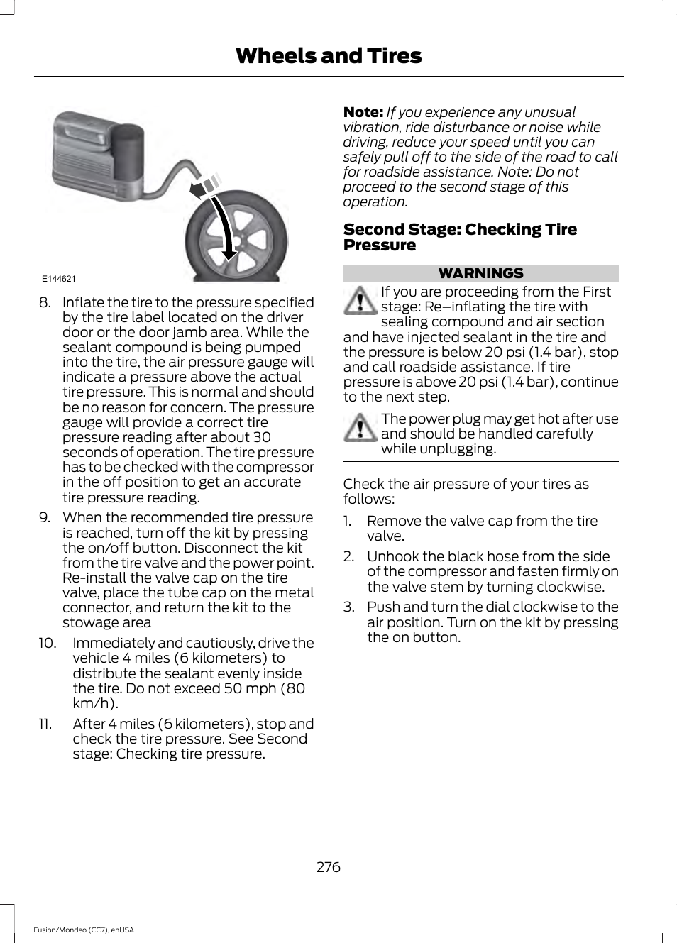 Wheels and tires | FORD 2015 Fusion User Manual | Page 279 / 488