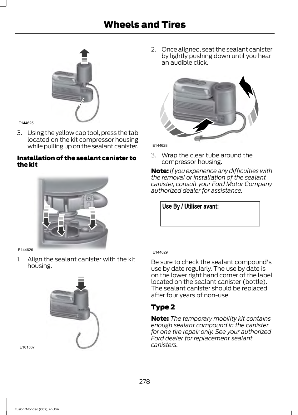 Wheels and tires, Type 2 | FORD 2015 Fusion User Manual | Page 281 / 488