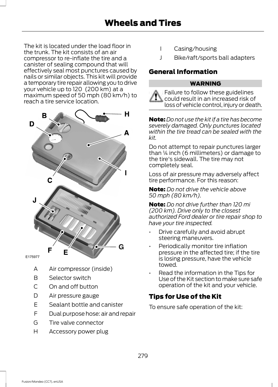 Wheels and tires | FORD 2015 Fusion User Manual | Page 282 / 488