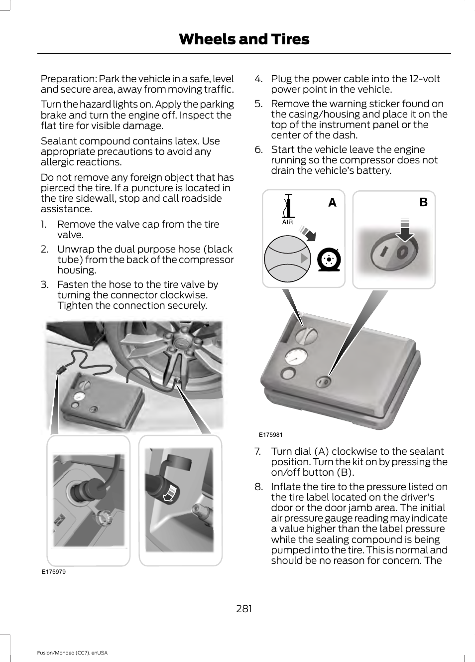 Wheels and tires | FORD 2015 Fusion User Manual | Page 284 / 488