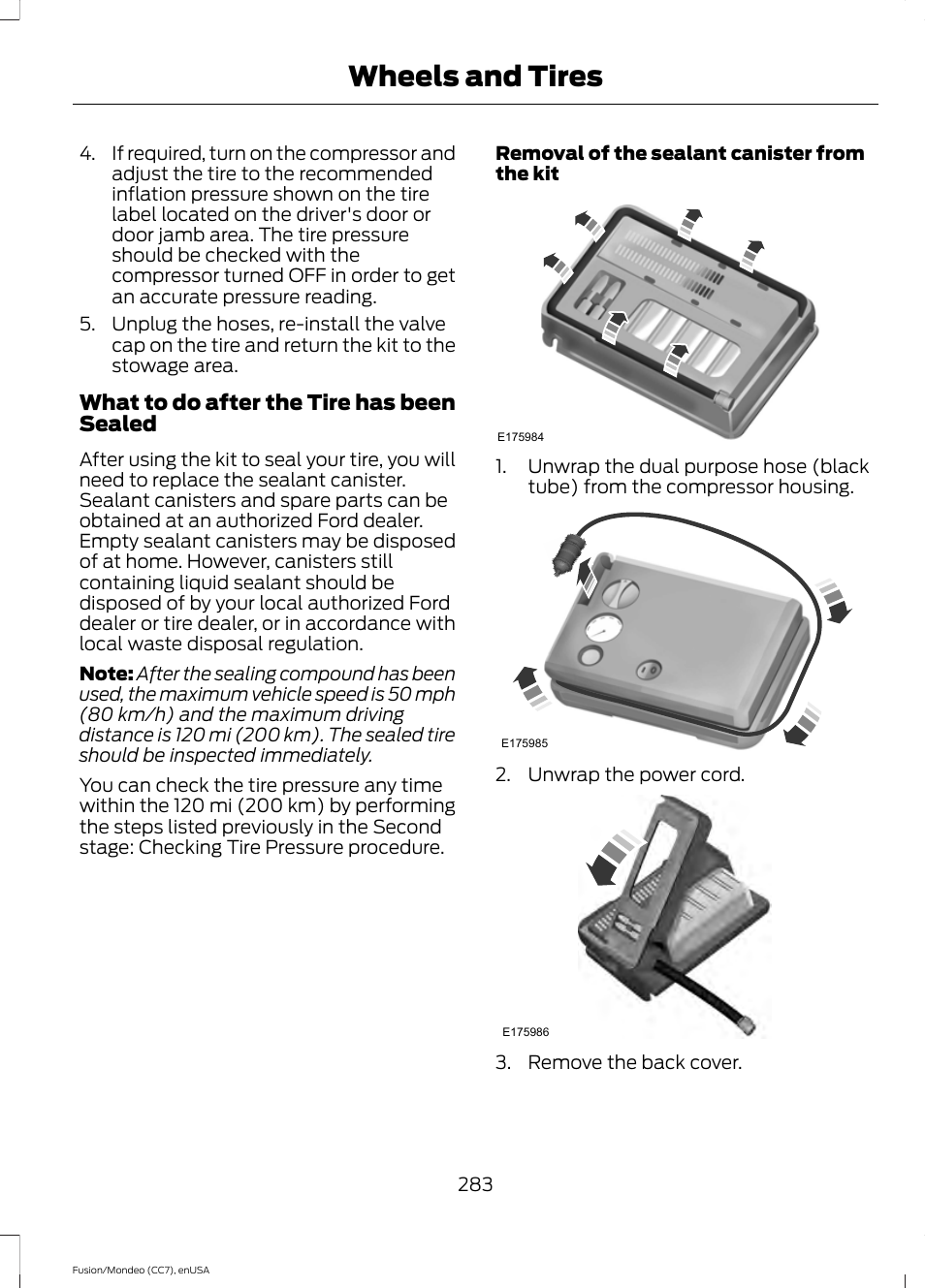 Wheels and tires | FORD 2015 Fusion User Manual | Page 286 / 488