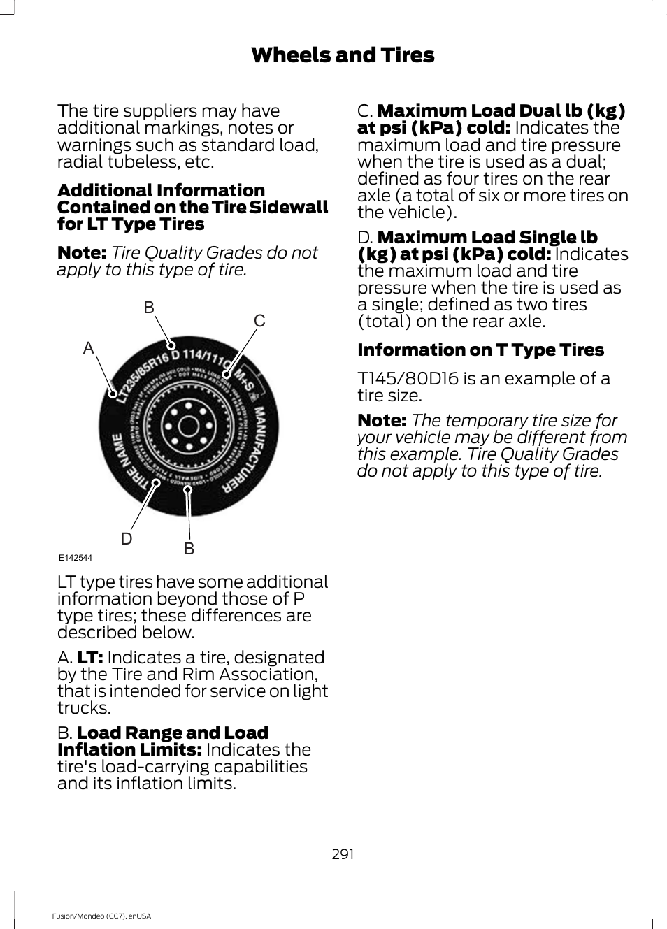 Wheels and tires | FORD 2015 Fusion User Manual | Page 294 / 488