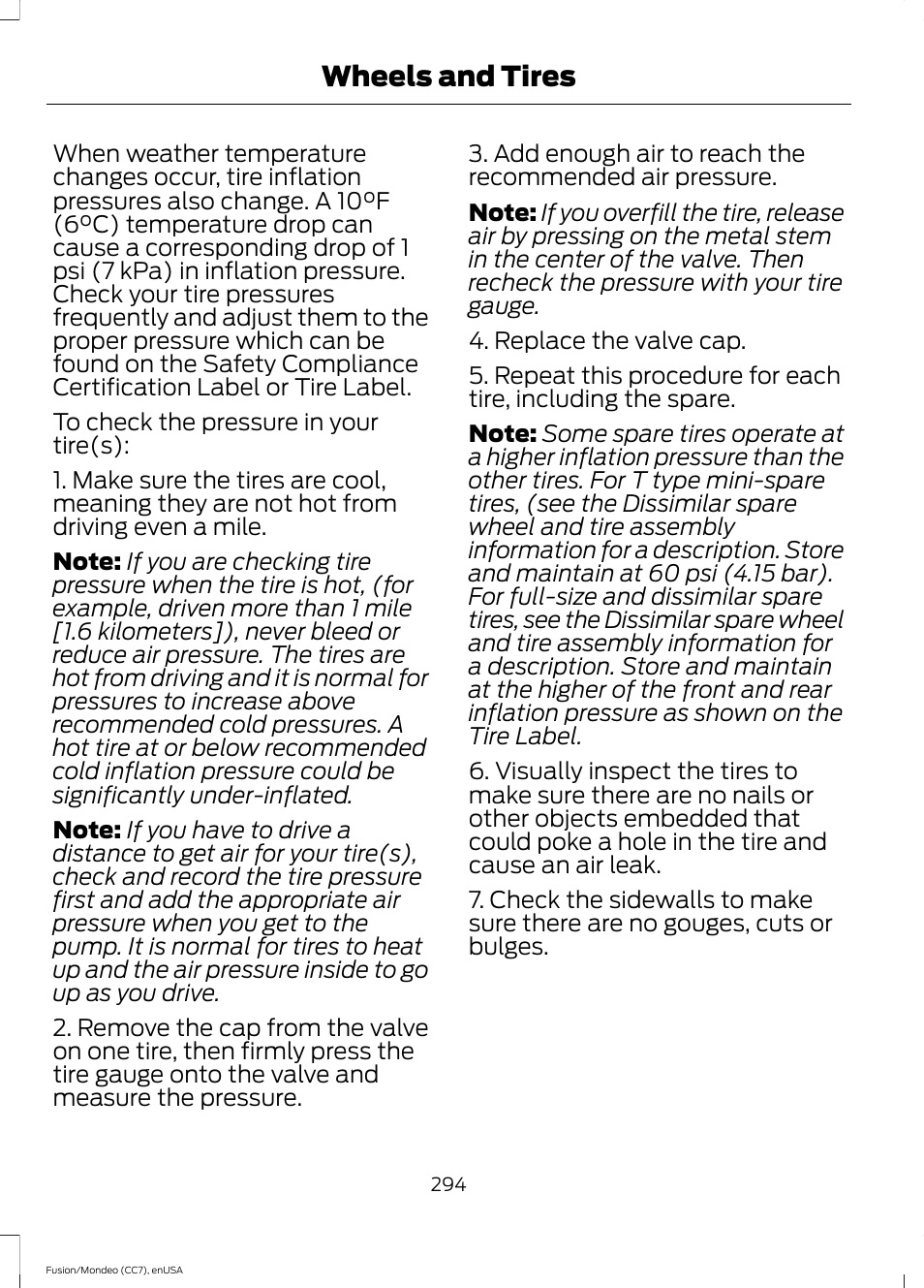Wheels and tires | FORD 2015 Fusion User Manual | Page 297 / 488