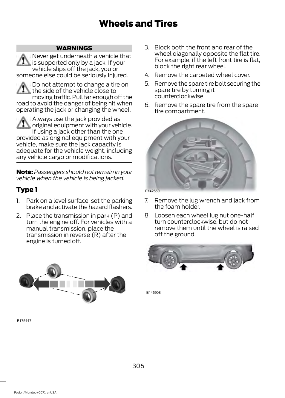 Wheels and tires | FORD 2015 Fusion User Manual | Page 309 / 488