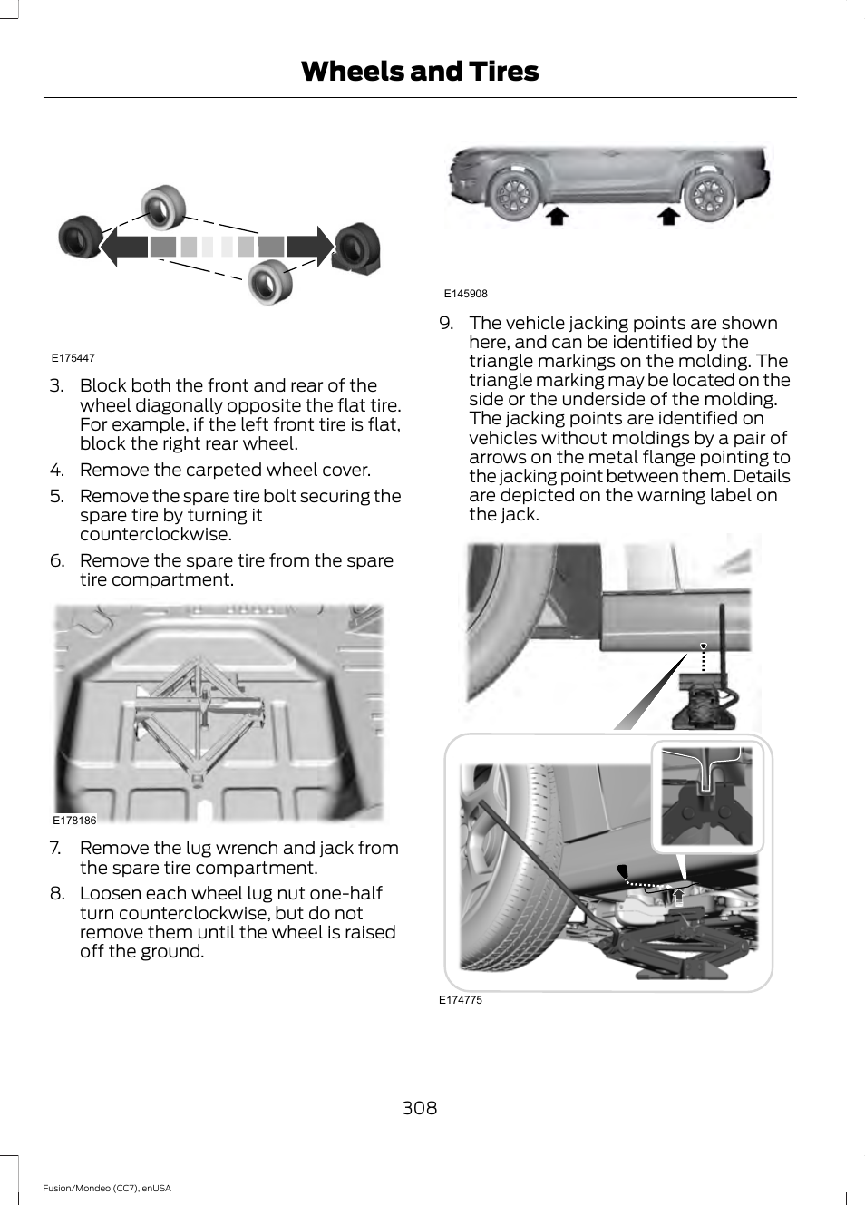 Wheels and tires | FORD 2015 Fusion User Manual | Page 311 / 488