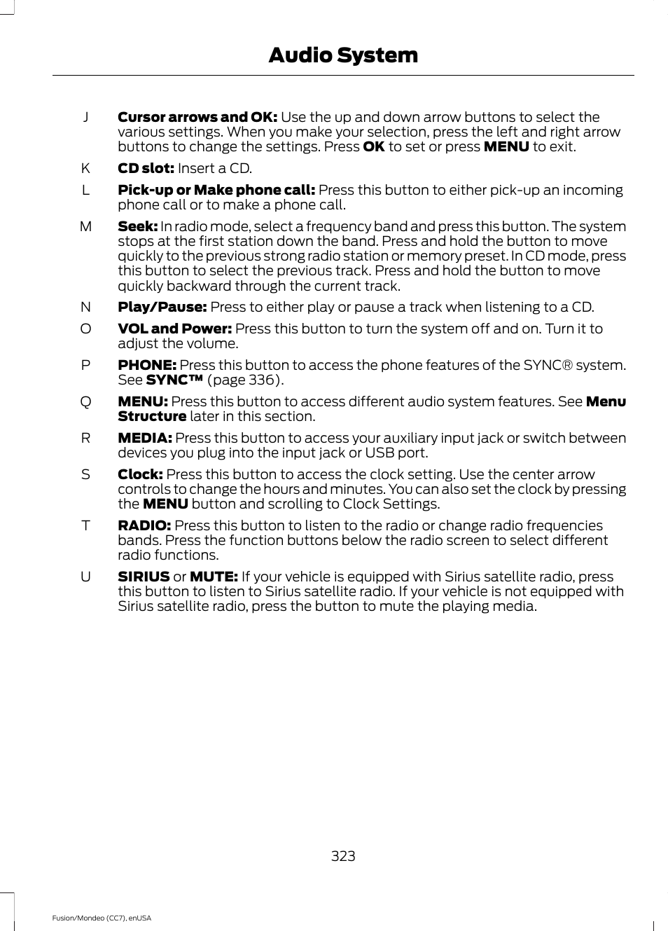 Audio system | FORD 2015 Fusion User Manual | Page 326 / 488