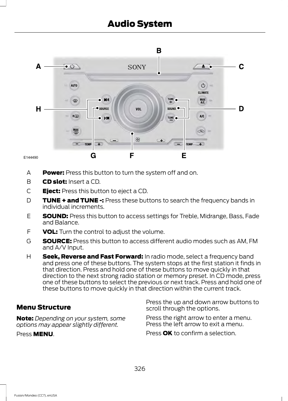 Audio system | FORD 2015 Fusion User Manual | Page 329 / 488