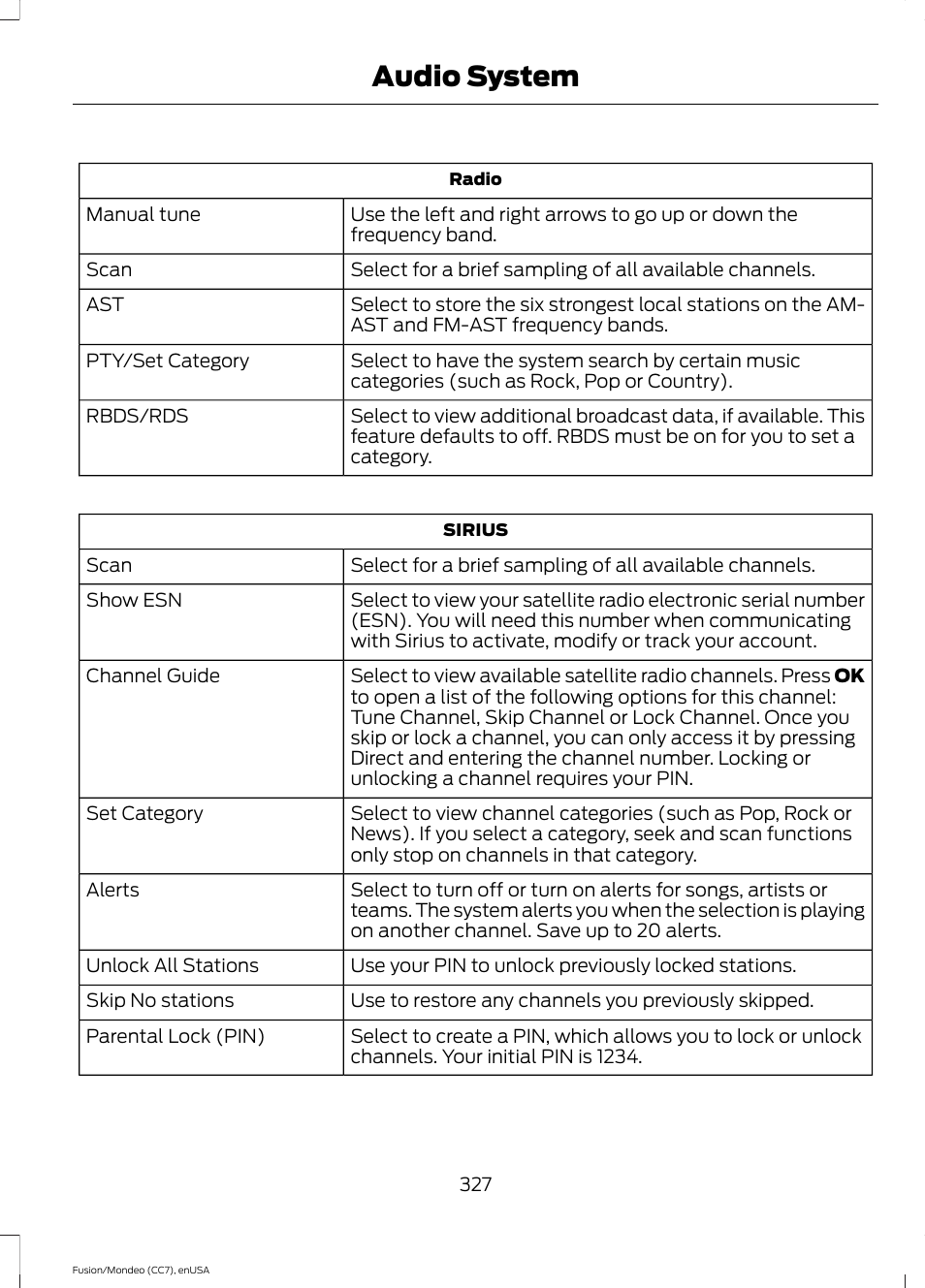 Audio system | FORD 2015 Fusion User Manual | Page 330 / 488