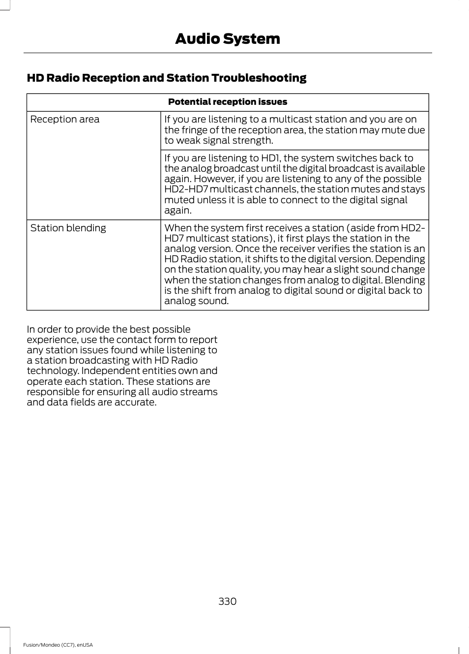 Audio system | FORD 2015 Fusion User Manual | Page 333 / 488
