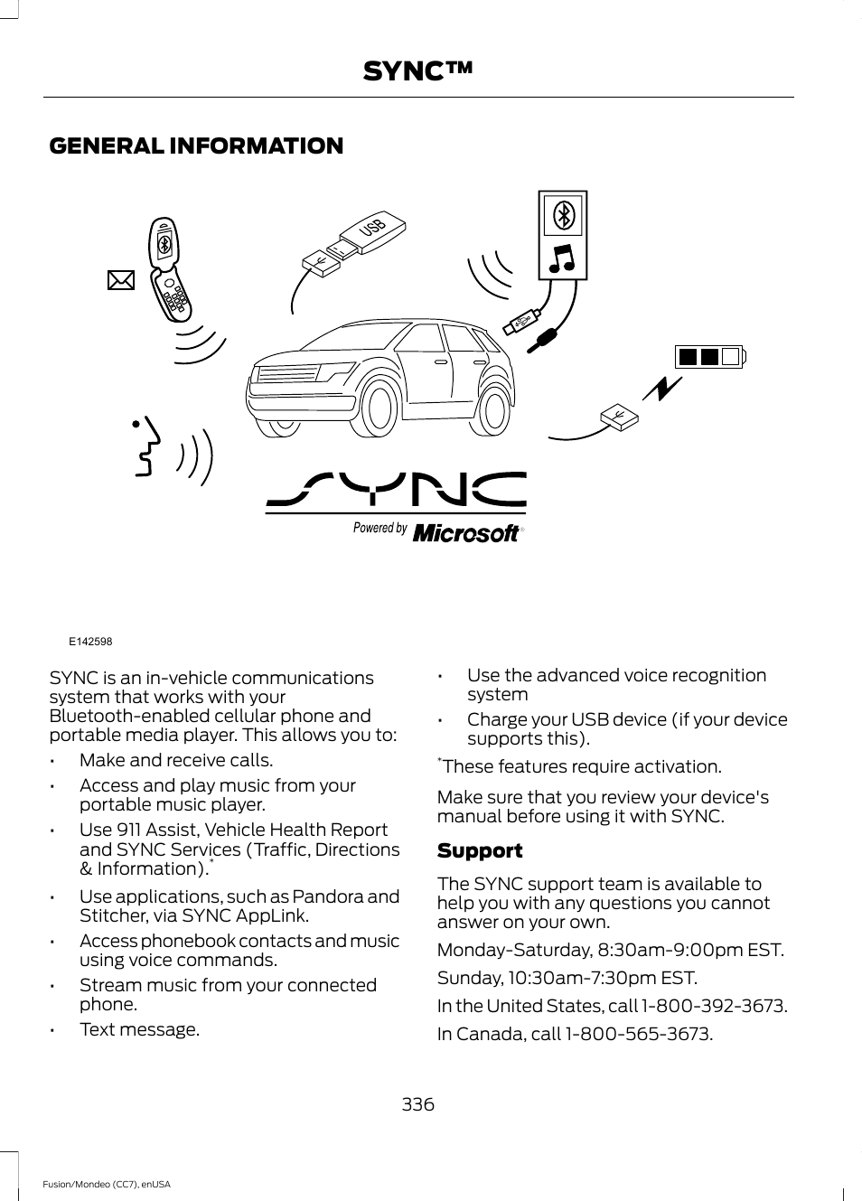 Sync, General information | FORD 2015 Fusion User Manual | Page 339 / 488