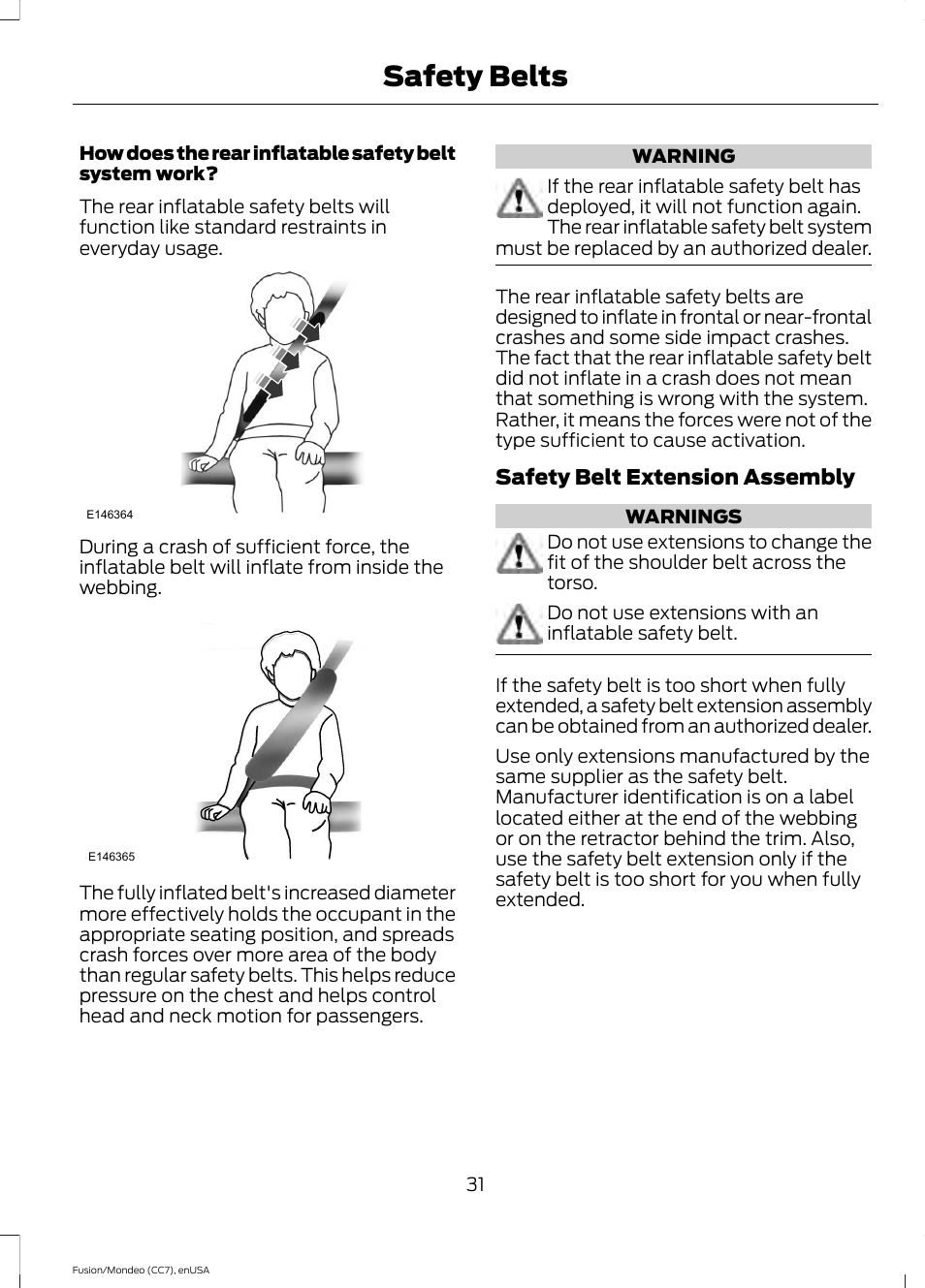 Safety belts | FORD 2015 Fusion User Manual | Page 34 / 488