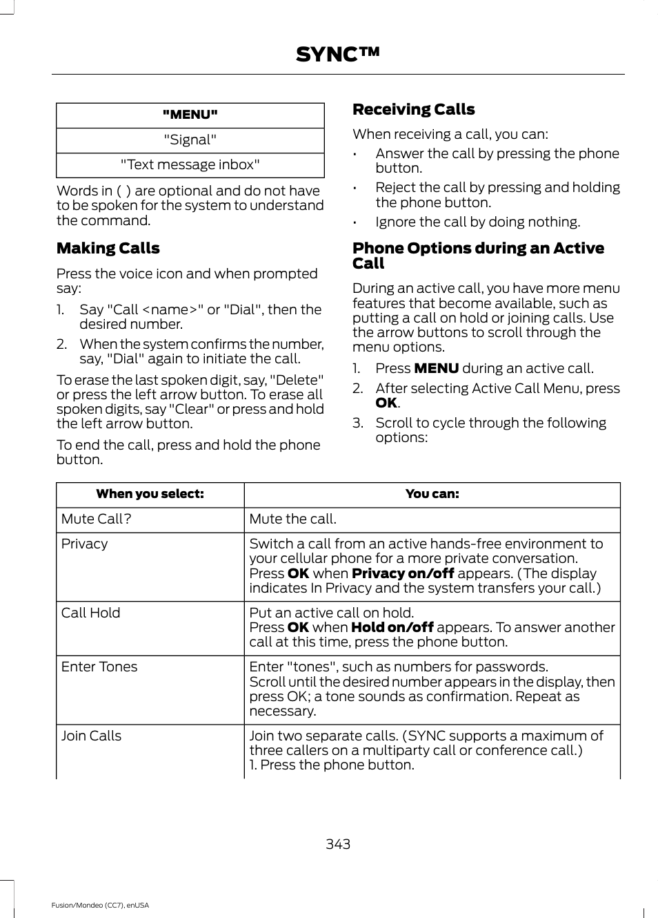 Sync | FORD 2015 Fusion User Manual | Page 346 / 488