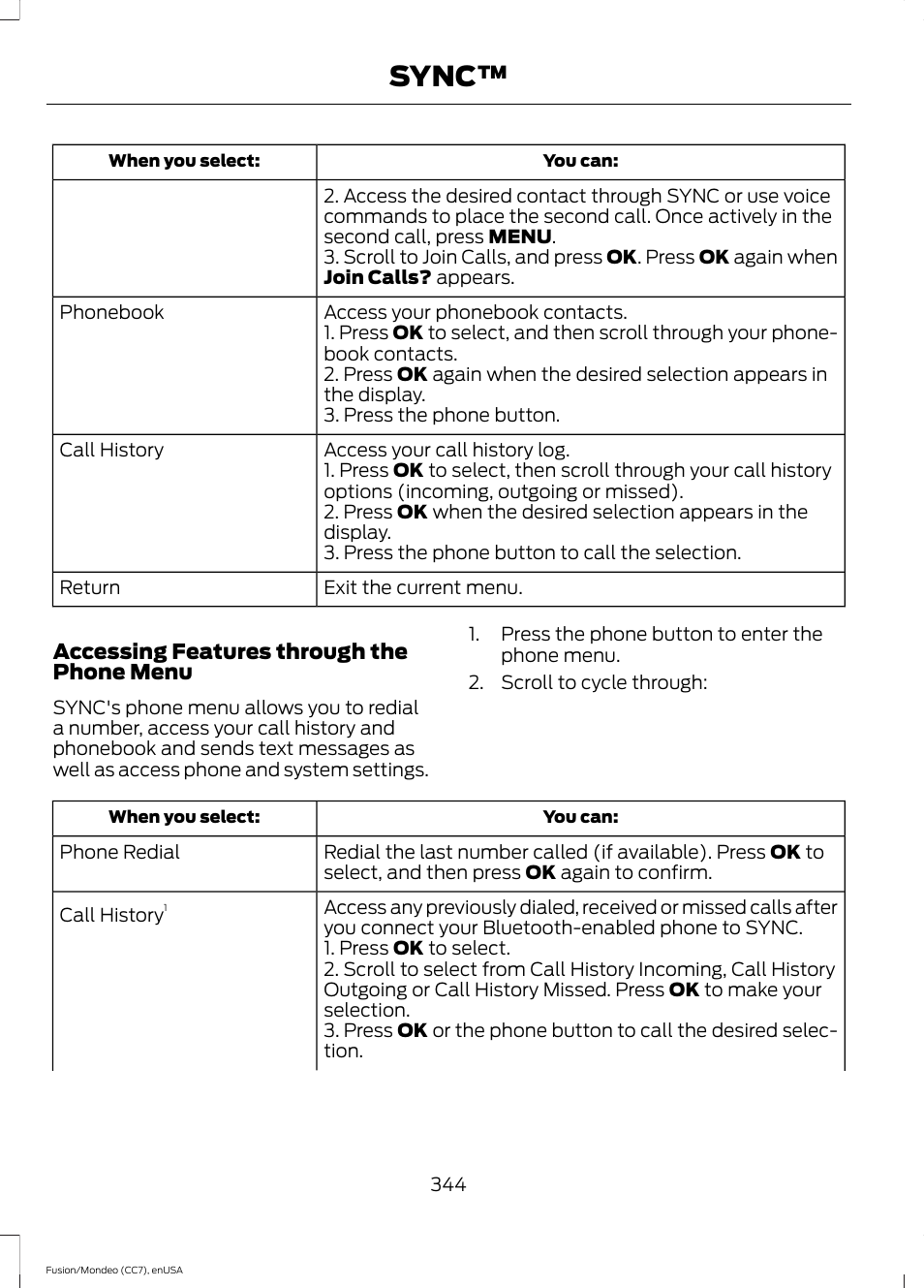 Sync | FORD 2015 Fusion User Manual | Page 347 / 488