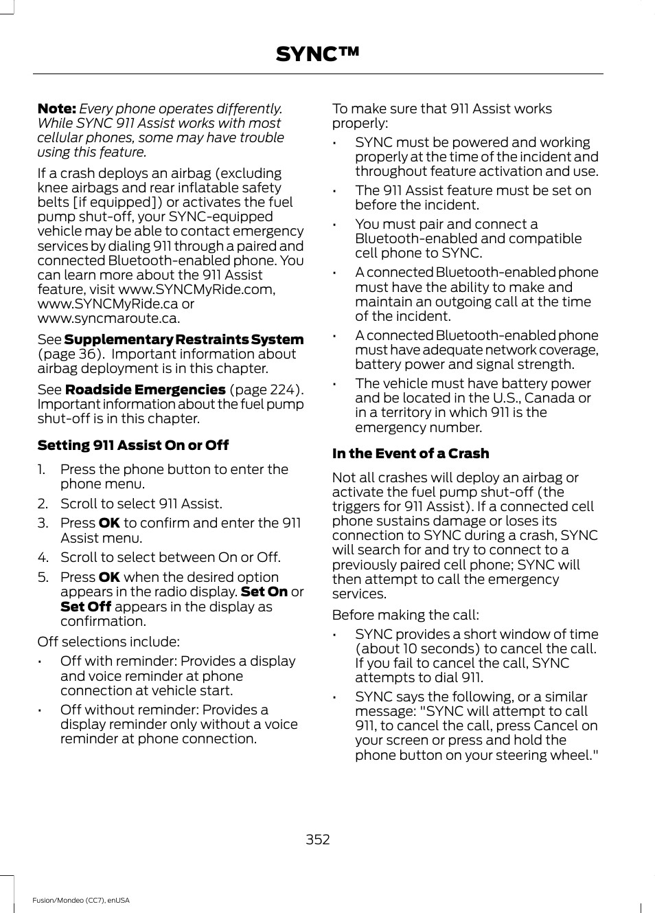 Sync | FORD 2015 Fusion User Manual | Page 355 / 488