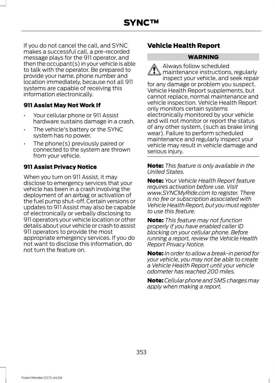 Sync | FORD 2015 Fusion User Manual | Page 356 / 488