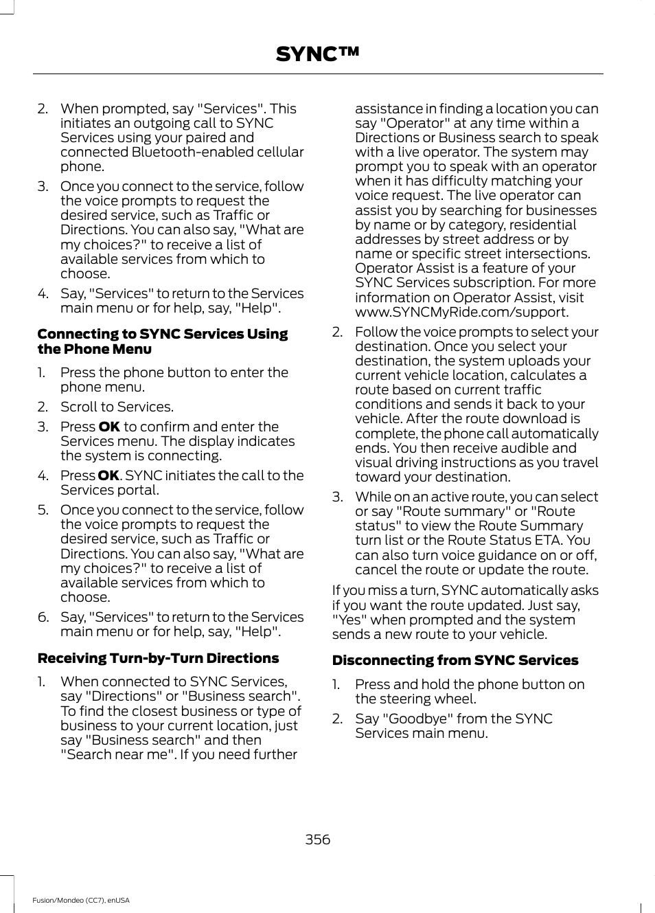 Sync | FORD 2015 Fusion User Manual | Page 359 / 488