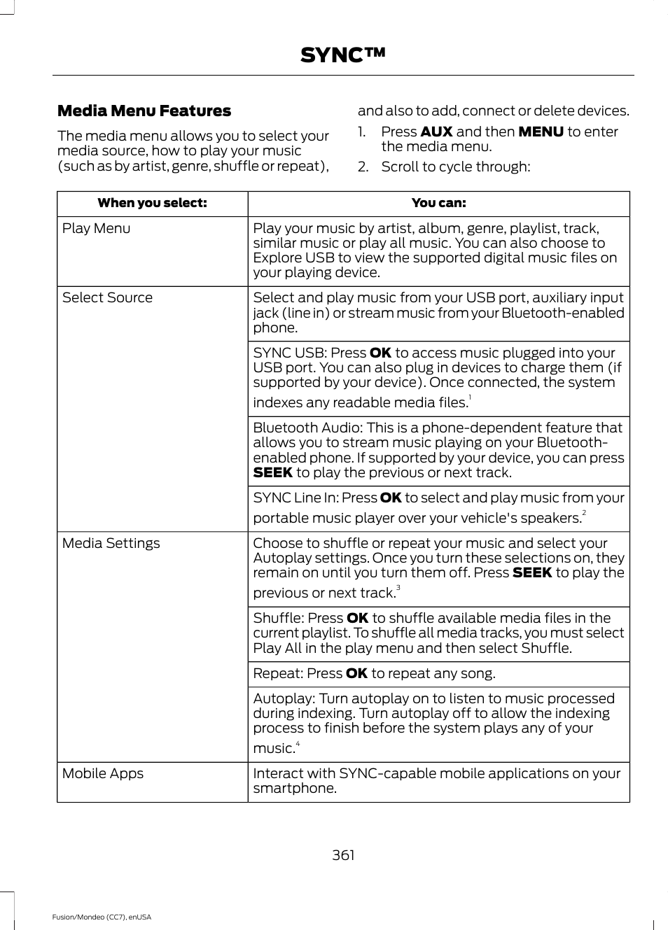 Sync | FORD 2015 Fusion User Manual | Page 364 / 488