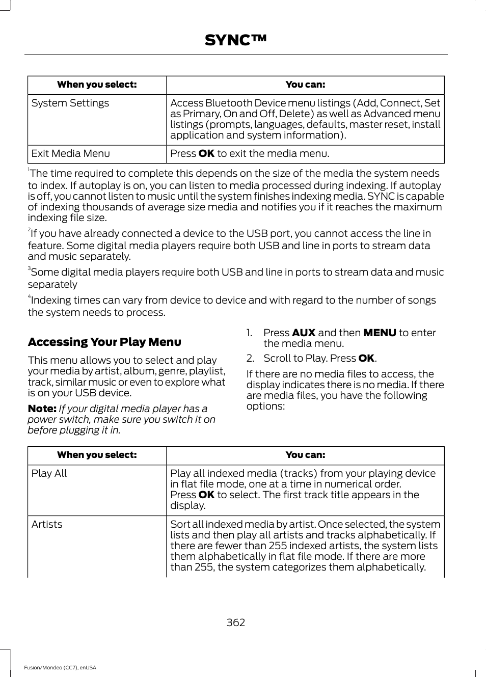 Sync | FORD 2015 Fusion User Manual | Page 365 / 488