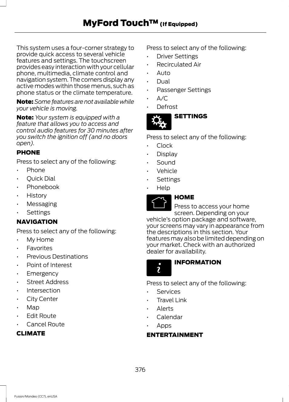 Myford touch | FORD 2015 Fusion User Manual | Page 379 / 488