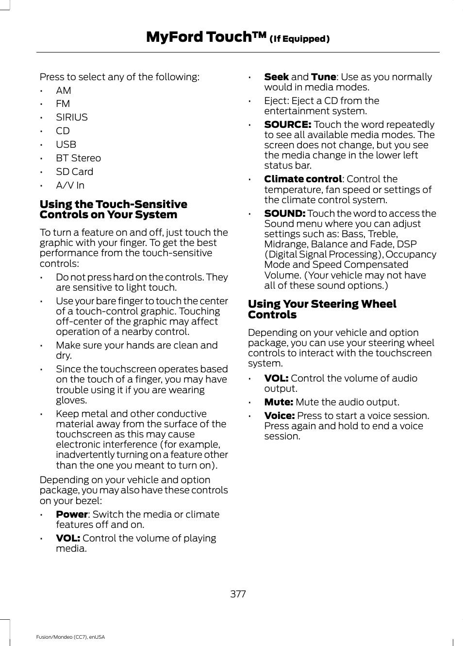 Myford touch | FORD 2015 Fusion User Manual | Page 380 / 488