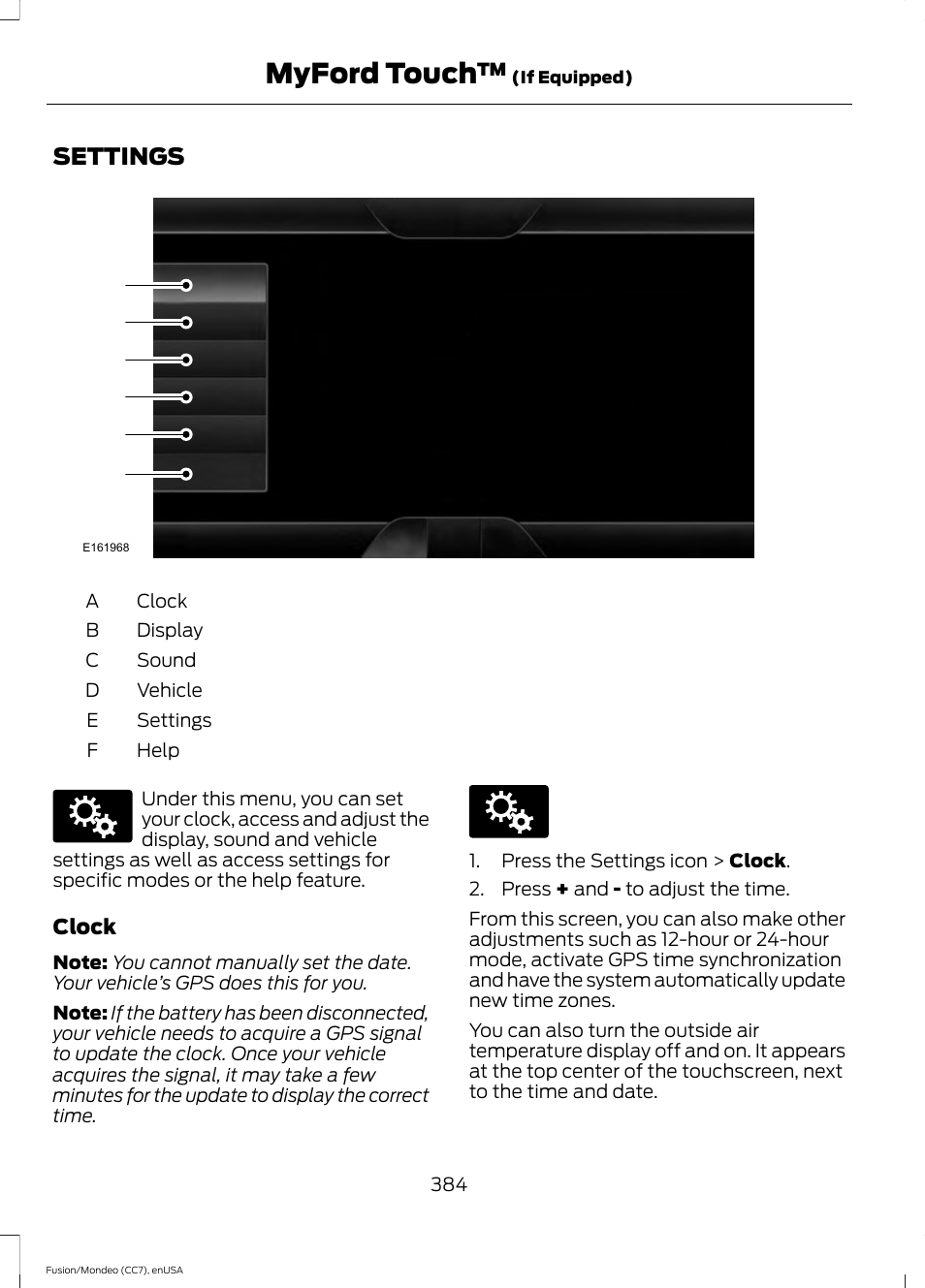 Settings, Myford touch | FORD 2015 Fusion User Manual | Page 387 / 488