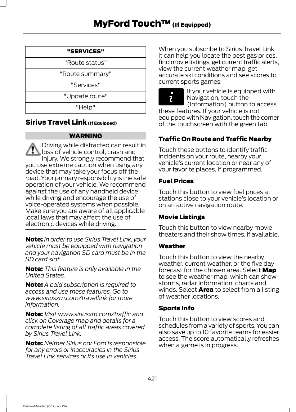 Myford touch | FORD 2015 Fusion User Manual | Page 424 / 488