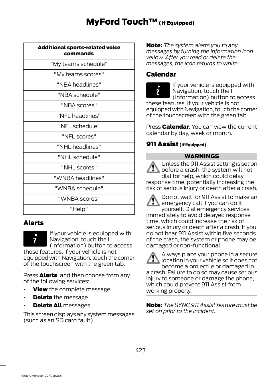 Myford touch | FORD 2015 Fusion User Manual | Page 426 / 488