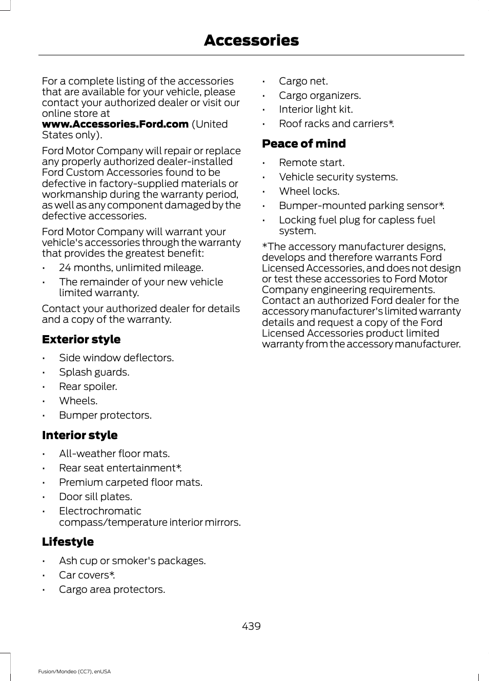 Accessories | FORD 2015 Fusion User Manual | Page 442 / 488