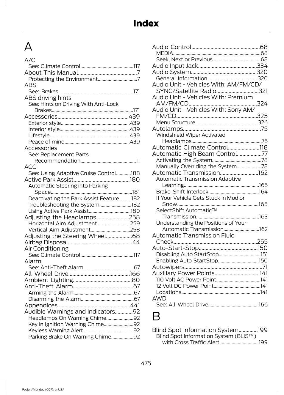 Index | FORD 2015 Fusion User Manual | Page 478 / 488