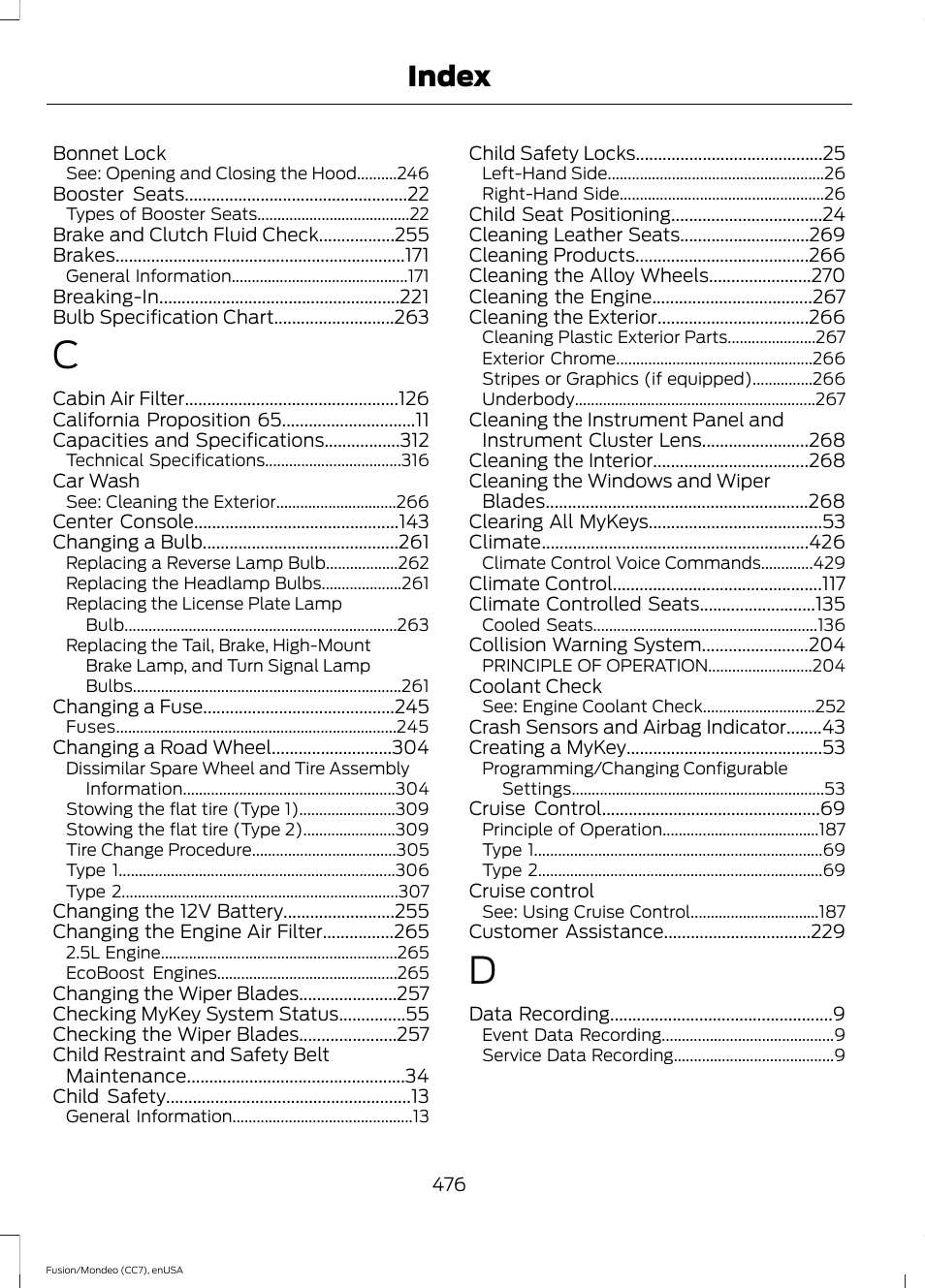 Index | FORD 2015 Fusion User Manual | Page 479 / 488