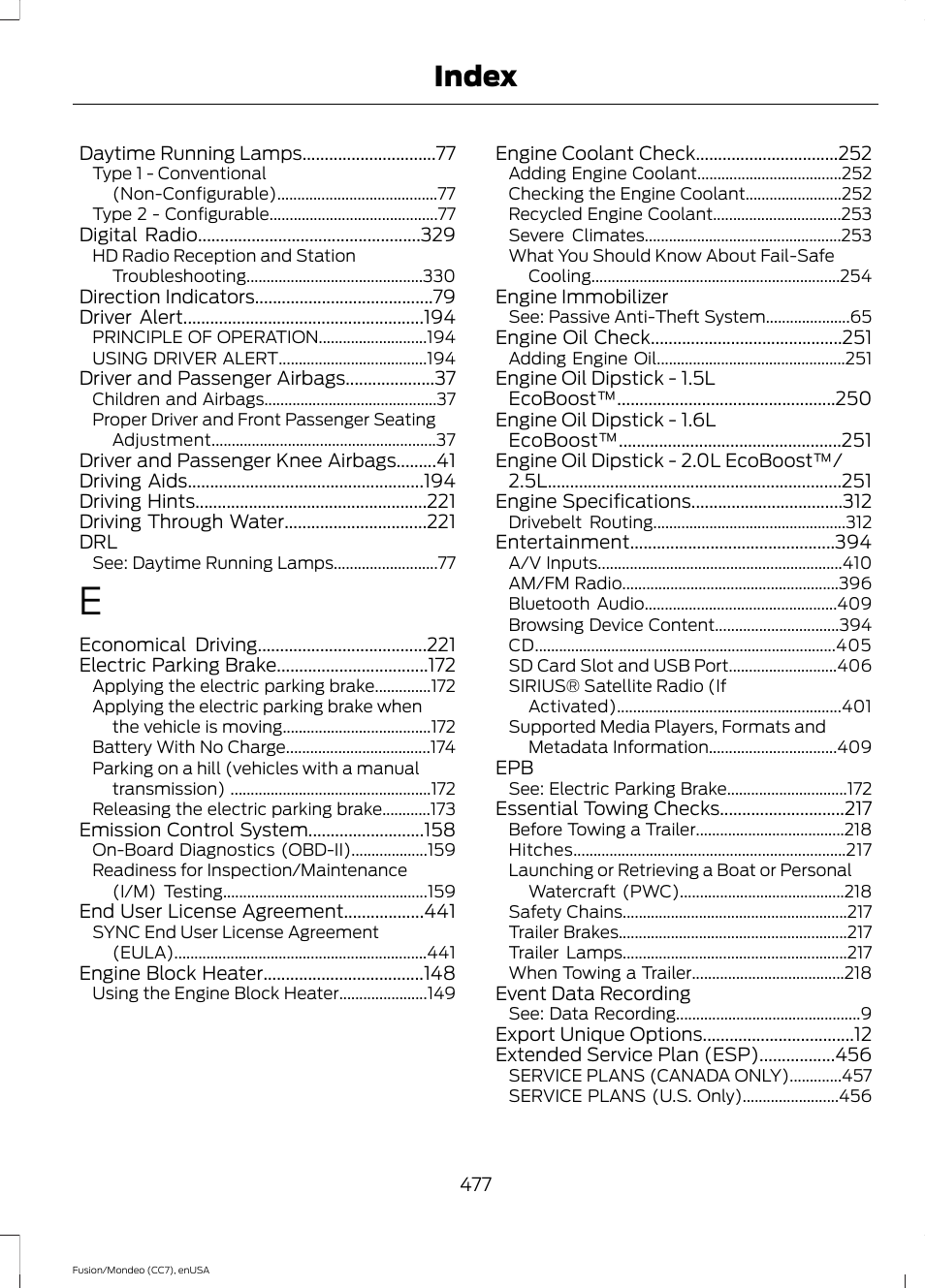 Index | FORD 2015 Fusion User Manual | Page 480 / 488