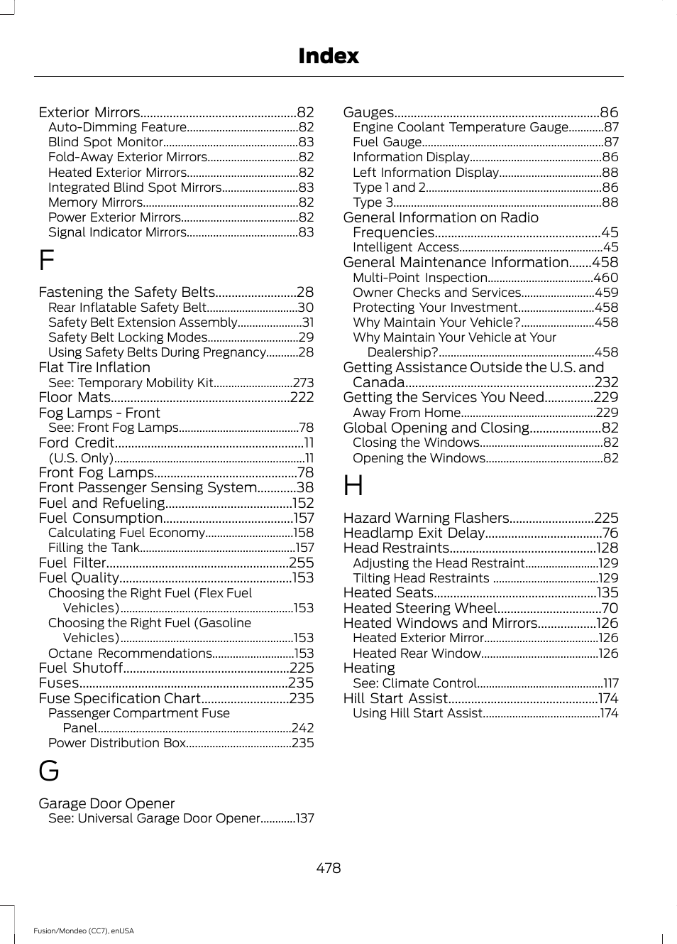 Index | FORD 2015 Fusion User Manual | Page 481 / 488