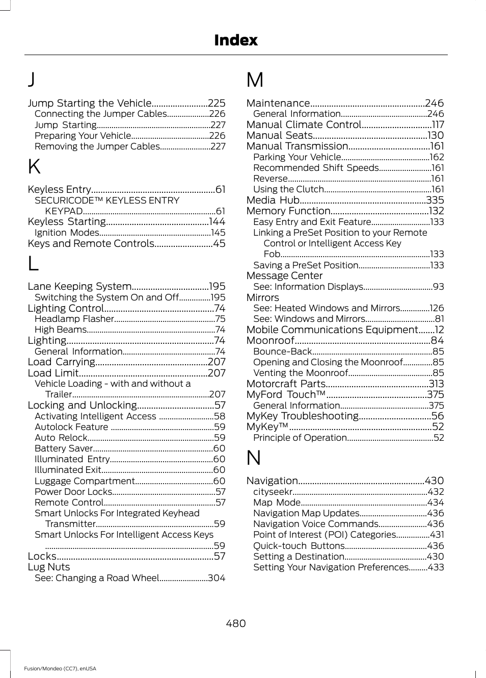 Index | FORD 2015 Fusion User Manual | Page 483 / 488