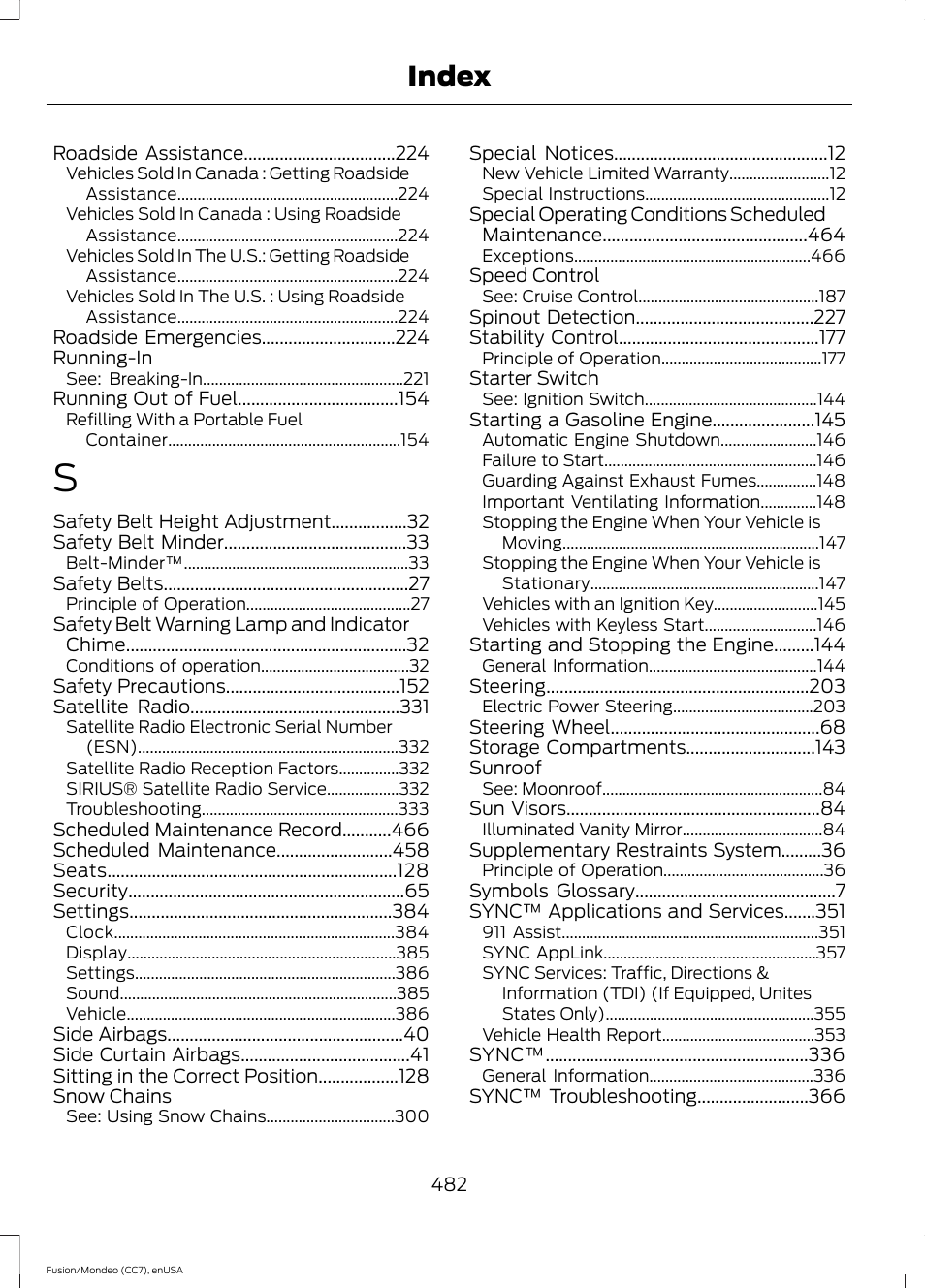 Index | FORD 2015 Fusion User Manual | Page 485 / 488