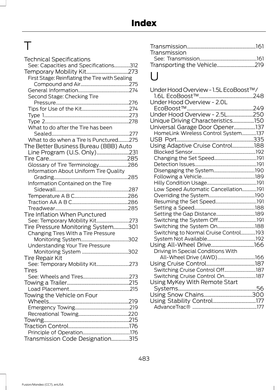 Index | FORD 2015 Fusion User Manual | Page 486 / 488