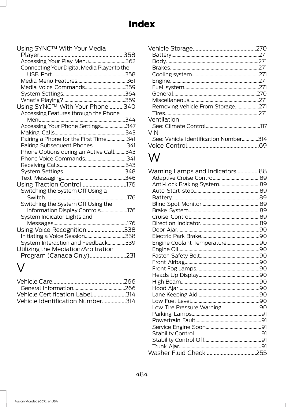 Index | FORD 2015 Fusion User Manual | Page 487 / 488