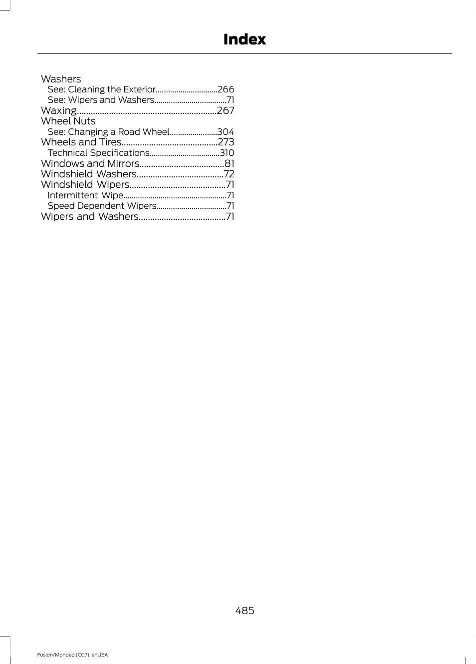 Index | FORD 2015 Fusion User Manual | Page 488 / 488