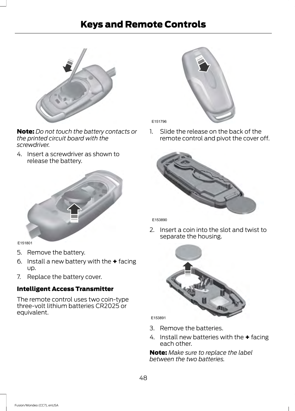 Keys and remote controls | FORD 2015 Fusion User Manual | Page 51 / 488