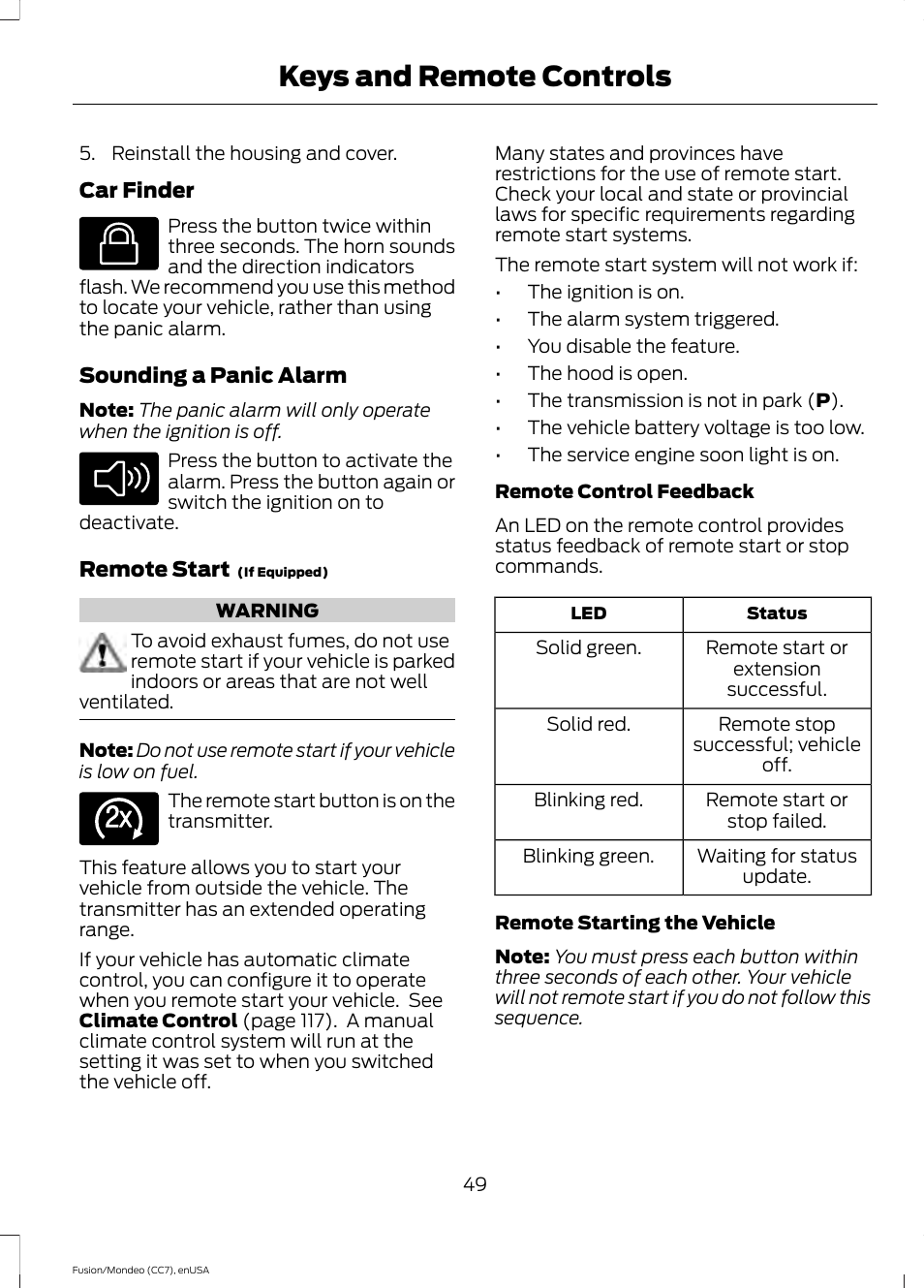 Keys and remote controls | FORD 2015 Fusion User Manual | Page 52 / 488