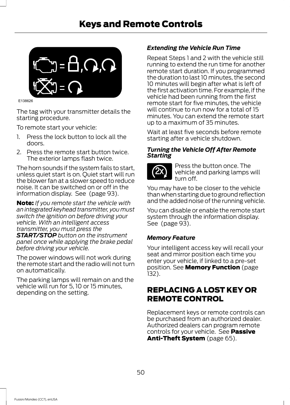 Replacing a lost key or remote control, Replacing a lost key or remote, Control | Keys and remote controls | FORD 2015 Fusion User Manual | Page 53 / 488
