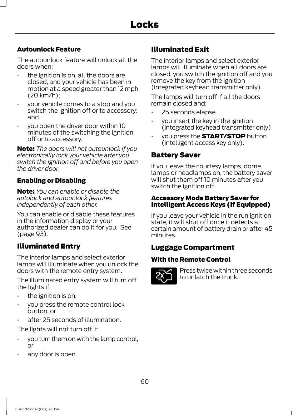 Locks | FORD 2015 Fusion User Manual | Page 63 / 488