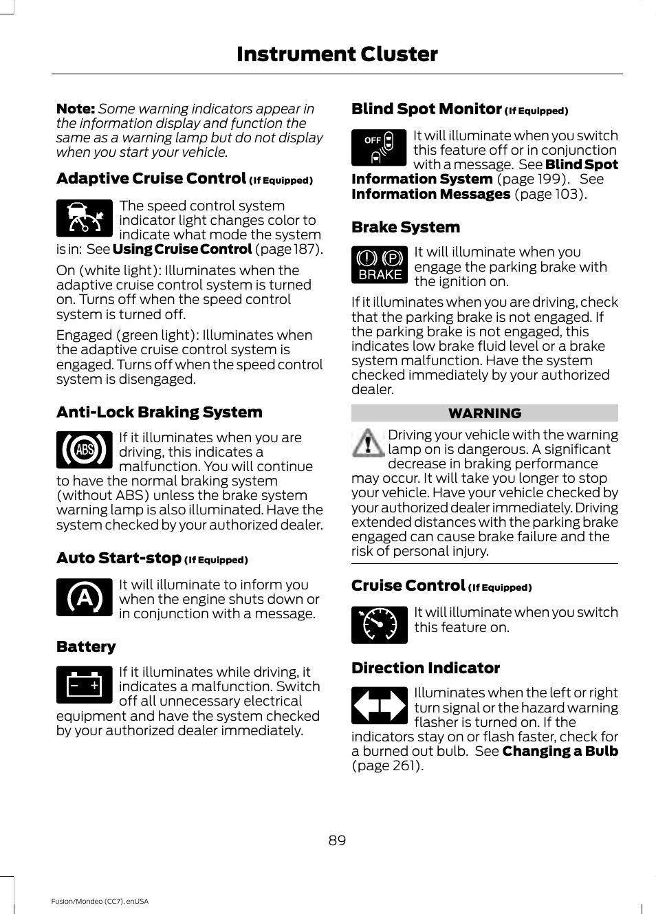 Instrument cluster | FORD 2015 Fusion User Manual | Page 92 / 488